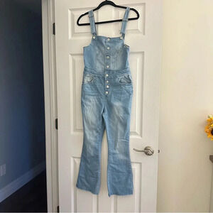 Size M Wax Jean Button Up Wide Leg Jean Overalls with Raw Hem